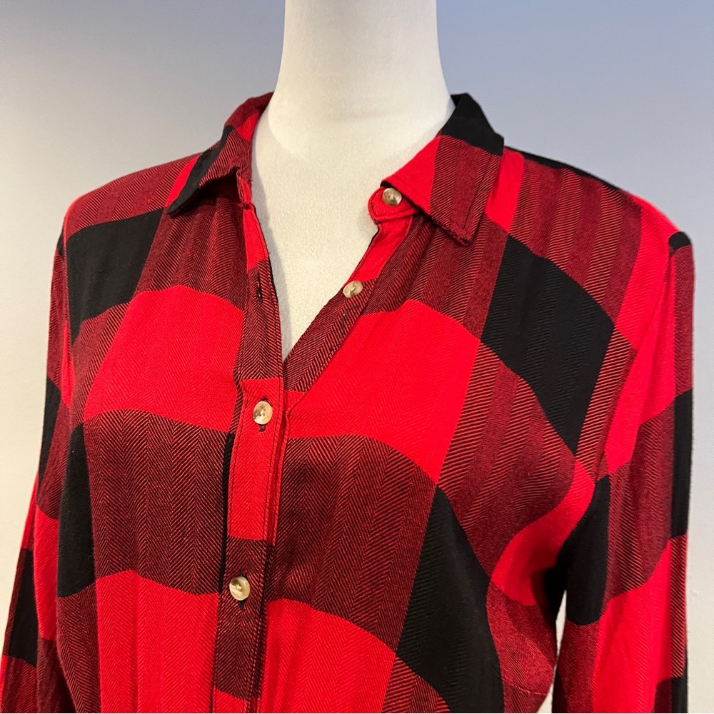 Maurice’s Red and Black Plaid button down midi Shirt Dress - Picture 2 of 12